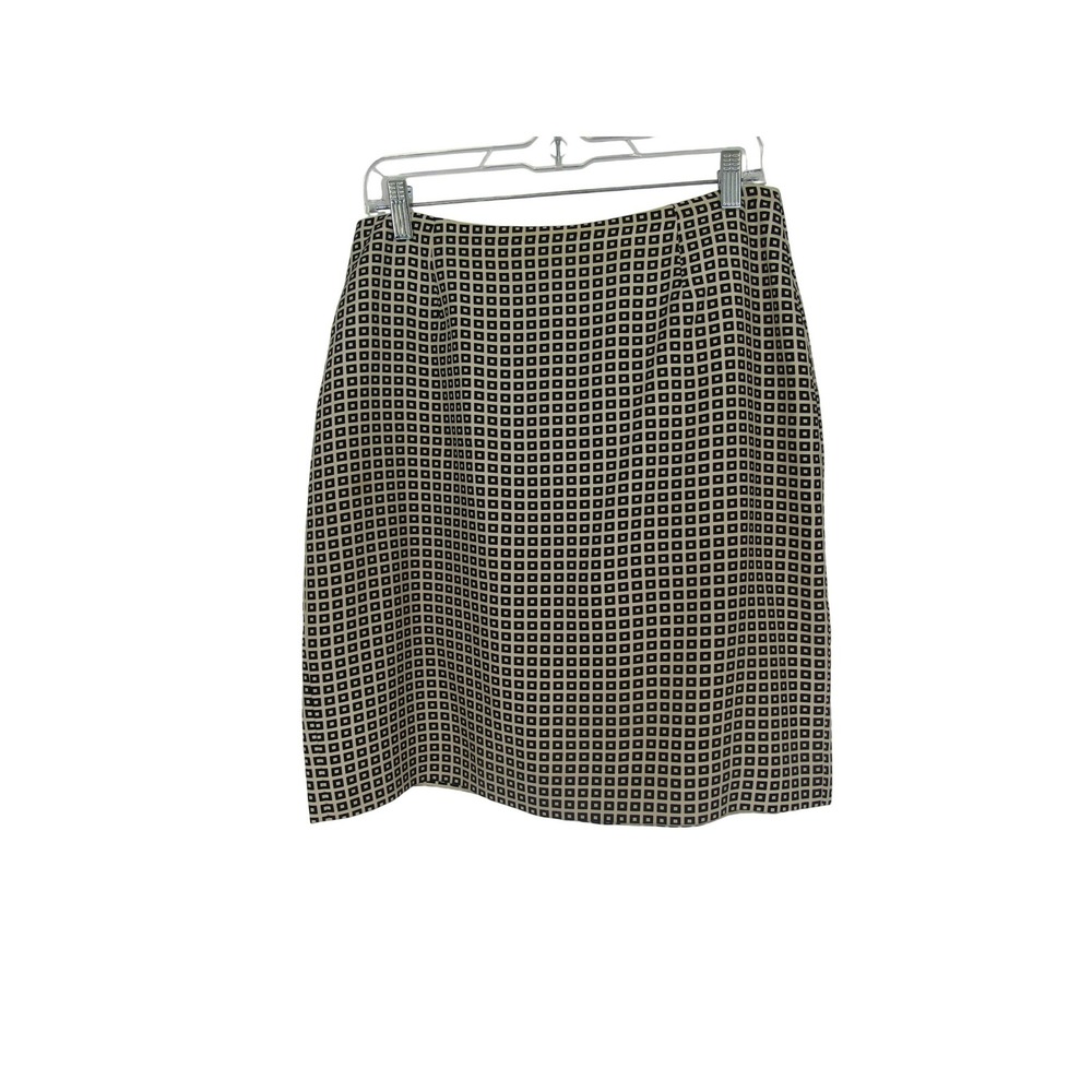 Ann Taylor Pencil Skirt Womens 10 Cream Black Silk Geometric Office Wear Retro